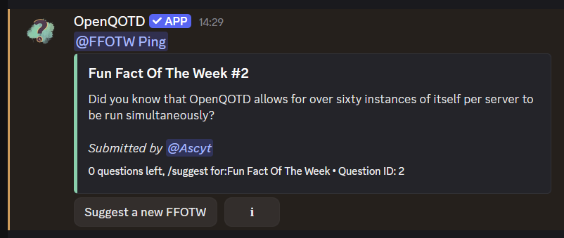 Custom 'Fun Fact Of The Week' message that was sent